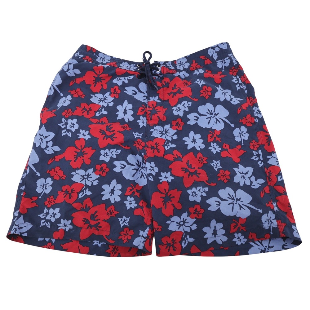 Brooks Brothers Mens Medium Navy Red Floral Hibiscus Swim Trunks Shorts 7"‎